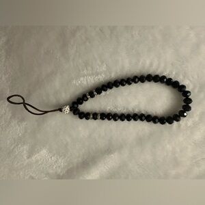 Black Beaded phone wristlet Bracelet with Silver Accents
